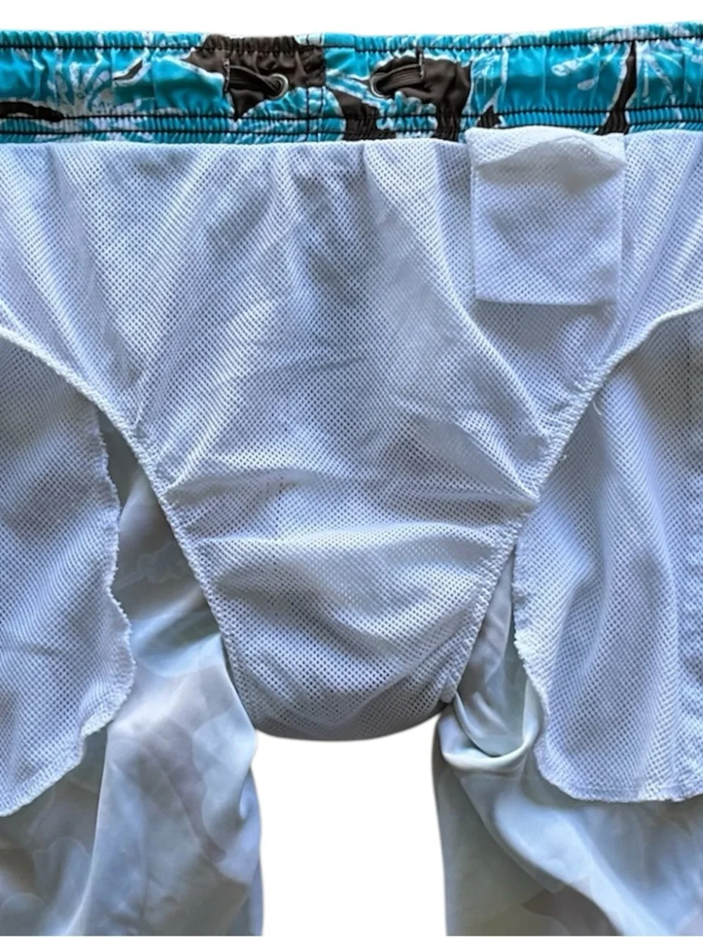 Merona Teal and Brown Floral Swim Trunks with Mesh Liner